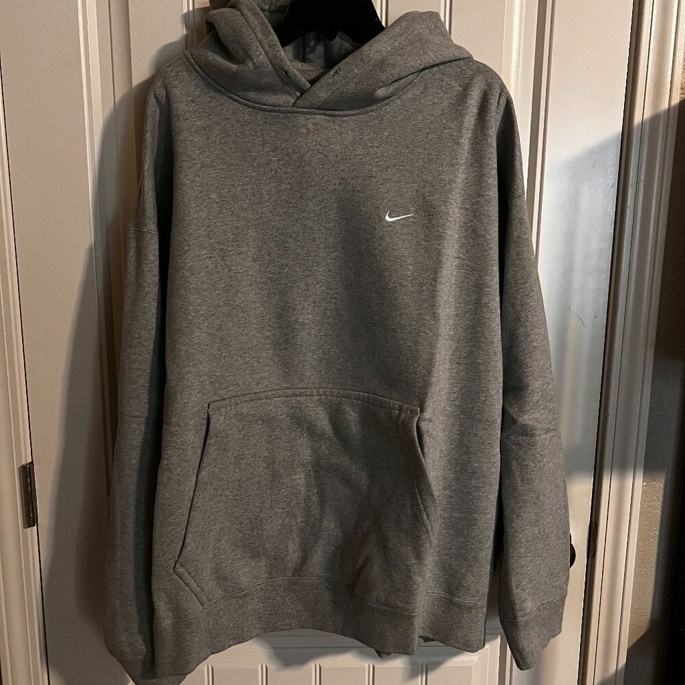 Nike Men's Fleece Solo Swoosh Pullover Hoodie Gray DX1355-063 Size XL